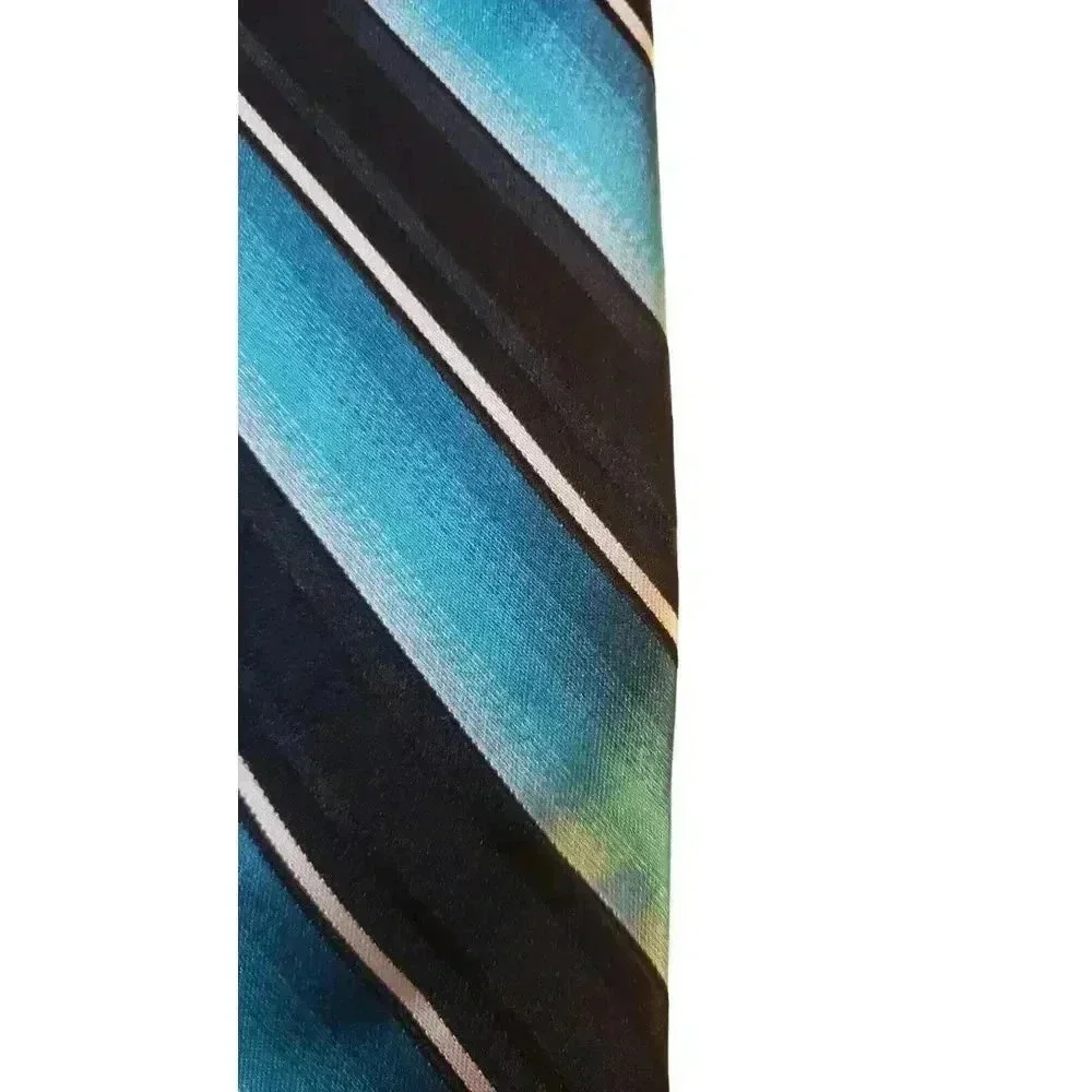 Croft & Barrow Luxury‎ Black Blue Stripes All Silk Necktie Tie Business Church